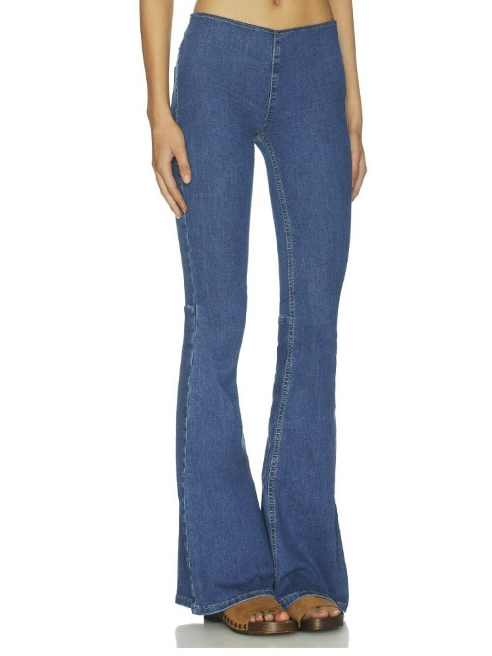 Free People Penny Pull On Wide Flare Bottom Denim Jean NEW